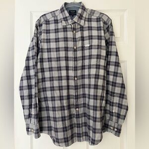 Façonnable Jeans Shirt Mens Med Blue Plaid Regular Long Sleeve Button Front